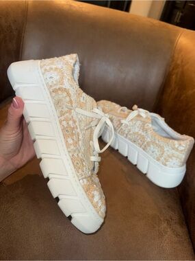 Free People Cream Crochet Lace-Up Platform Sneakers